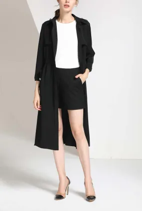 Single-breasted Slim Black Trench Coat