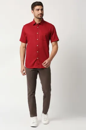 Slim Fit Broken Twill Slub Halfsleeves Shirt