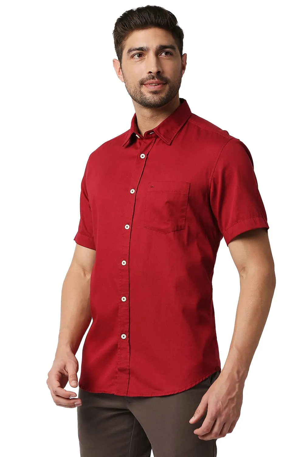 Slim Fit Broken Twill Slub Halfsleeves Shirt