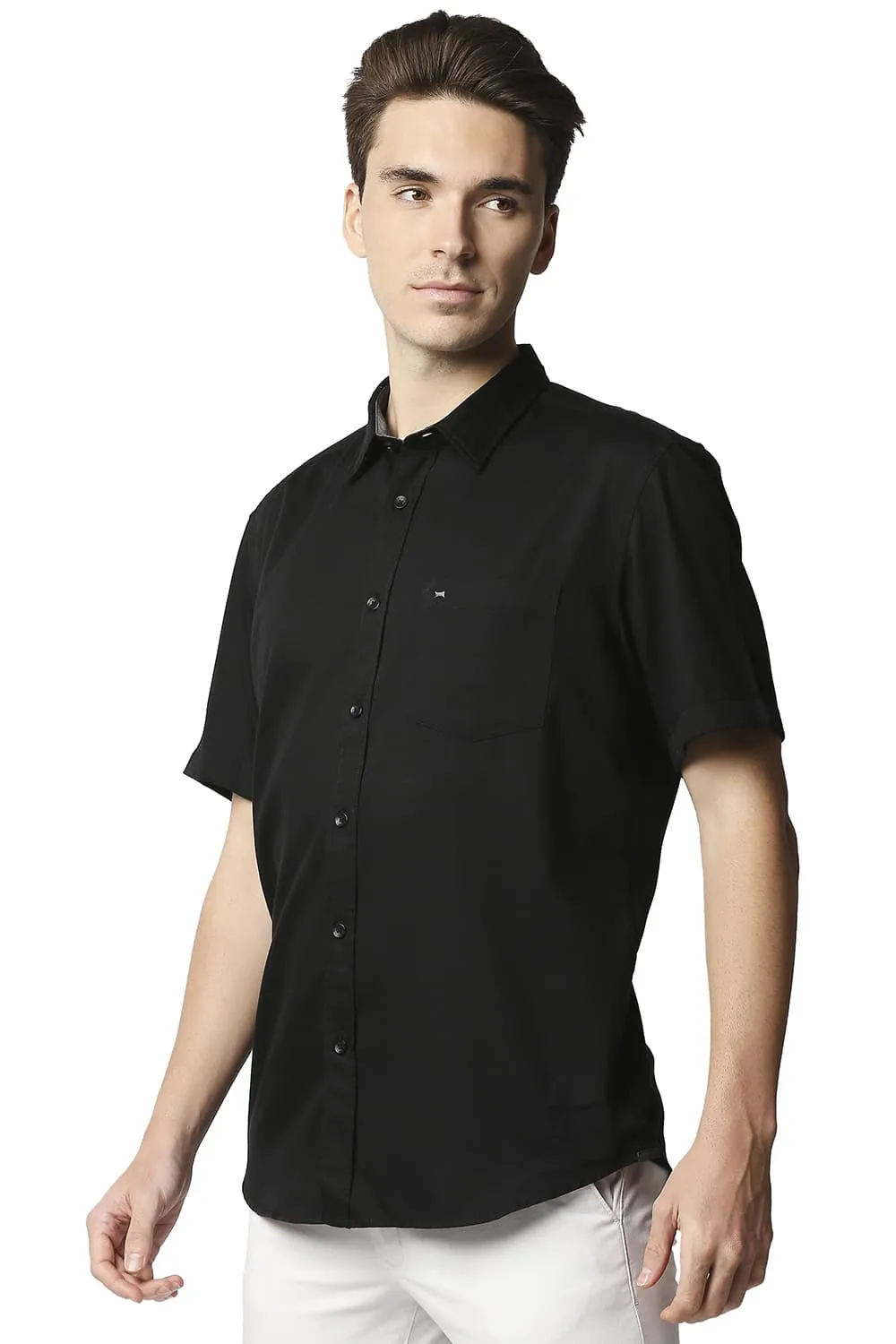 Slim Fit Broken Twill Slub Halfsleeves Shirt