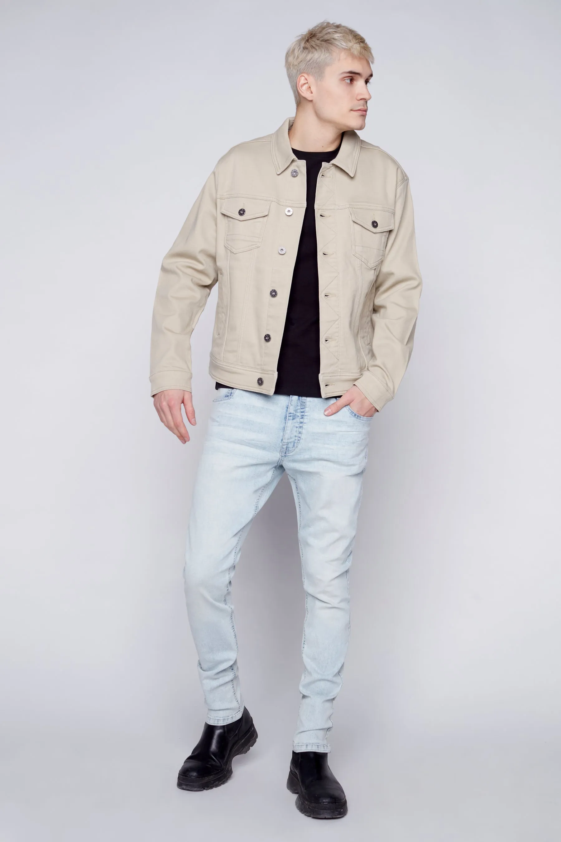 Slim Fit Classic Trucker Knit Jacket - Tan