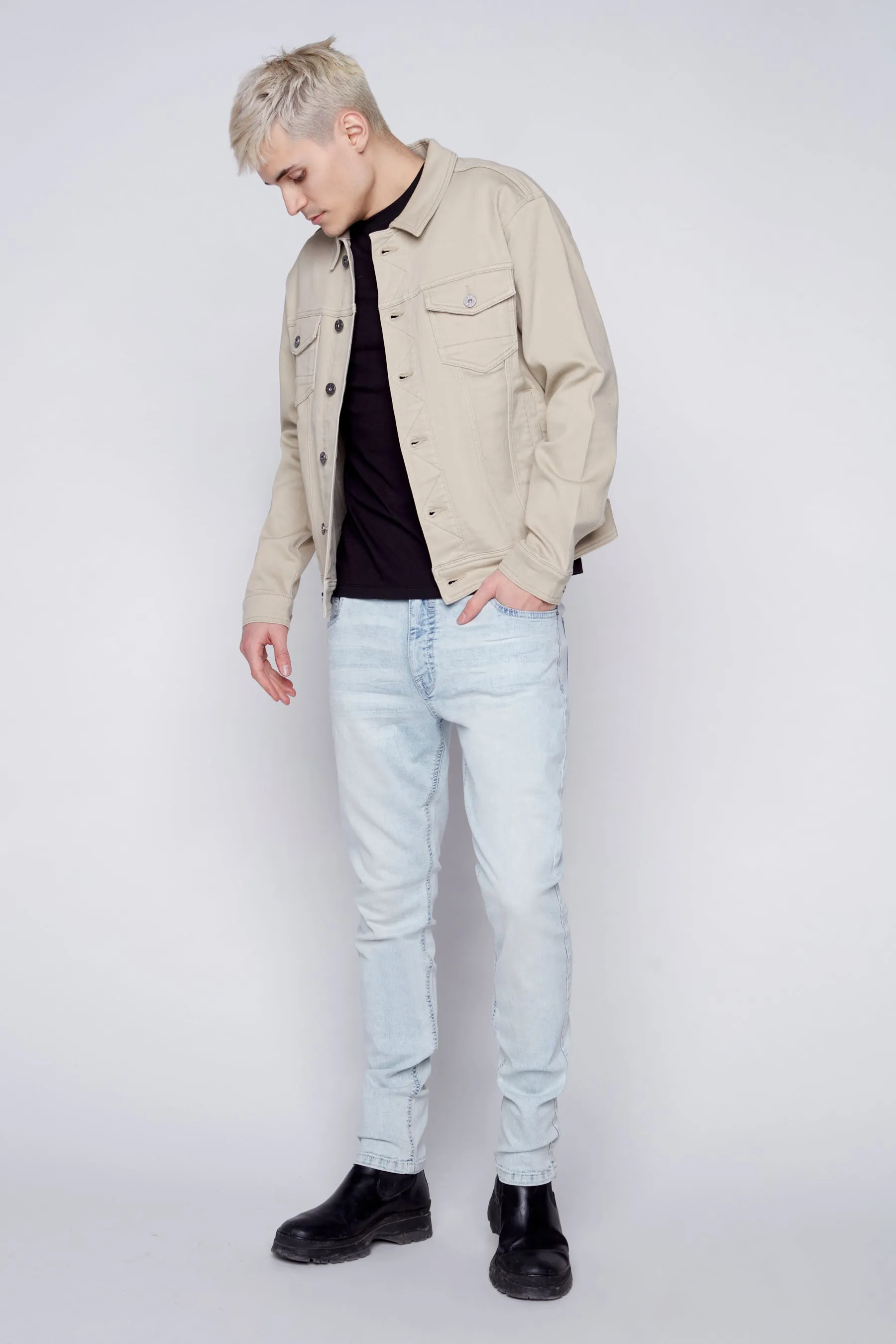 Slim Fit Classic Trucker Knit Jacket - Tan