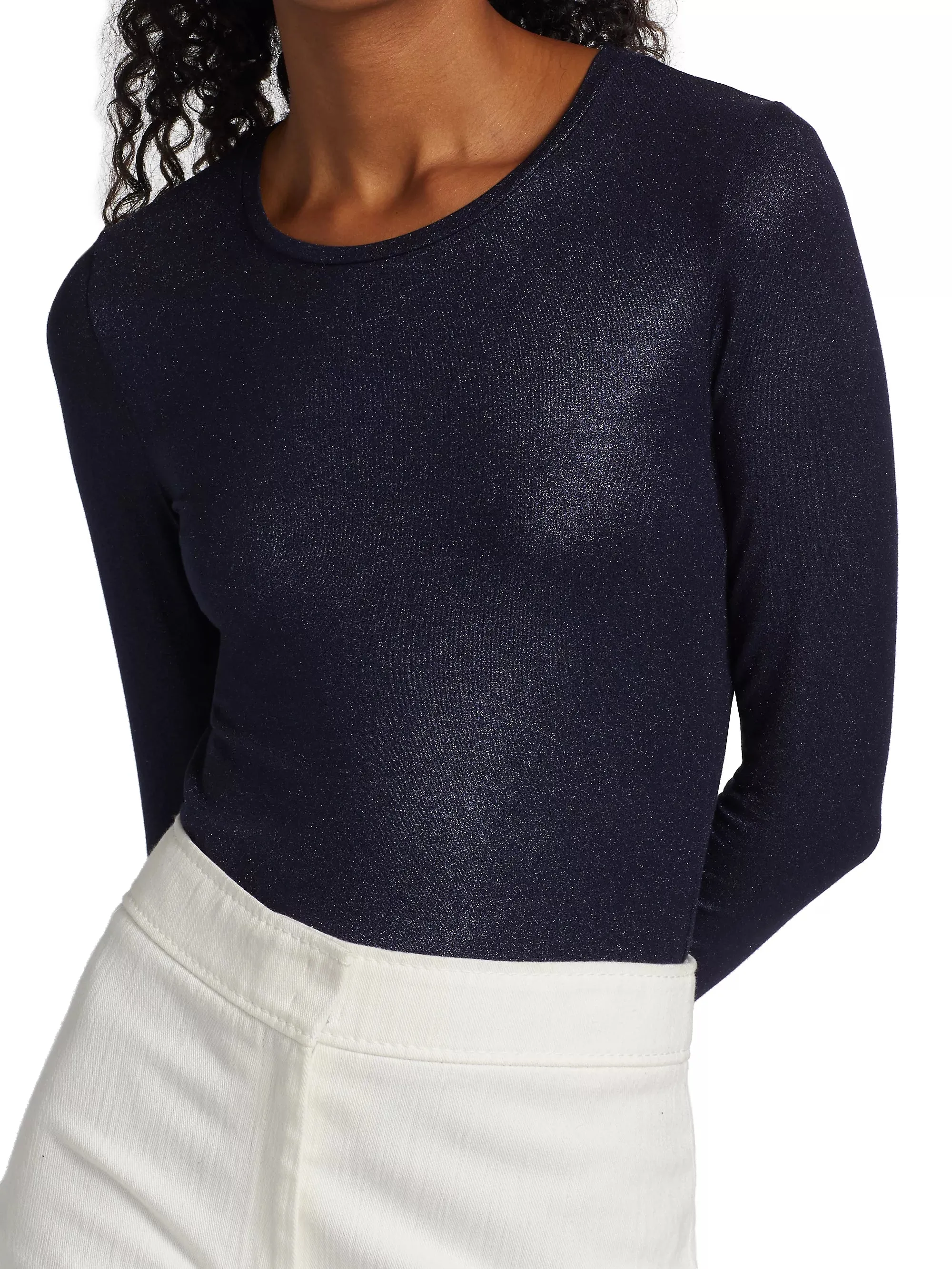 Soft Touch Metallic Long Sleeve Crewneck - Metallic Navy