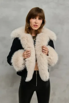 THE LINDA FAUX FUR DENIM CROPPED JACKET