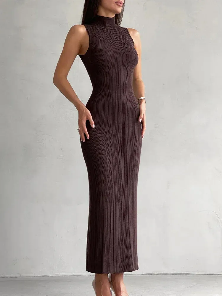 Trendsetting Ribbed Textured Sleeveless Maxi Dress