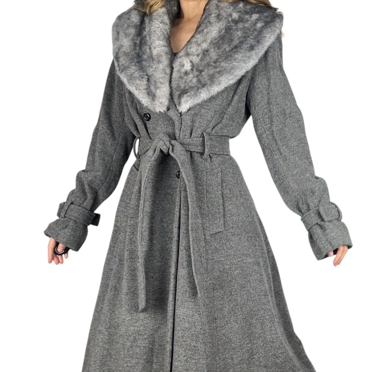 Vintage Furry Wool Trench Coat (L)