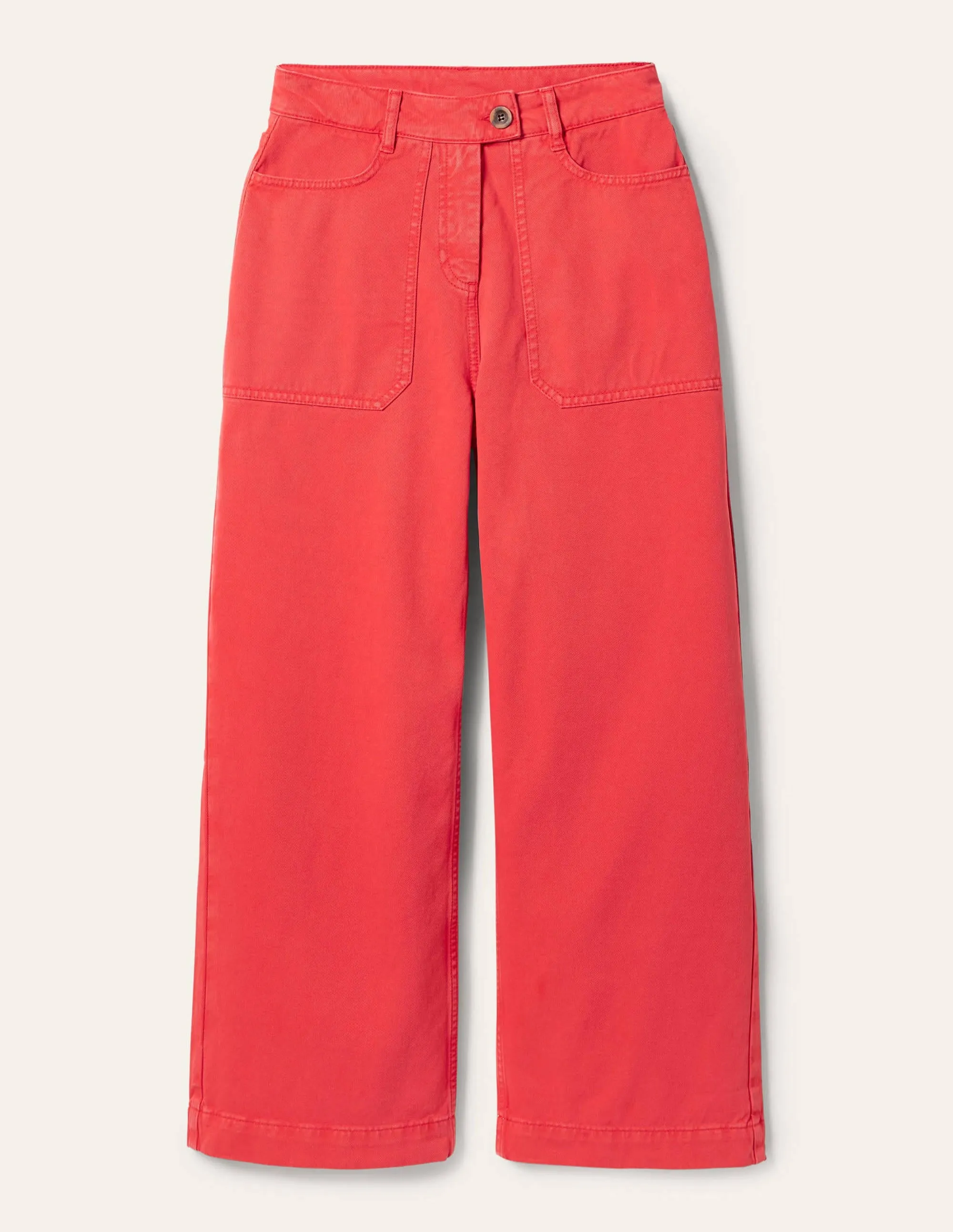 Wide Leg Cotton Twill Trousers-Red