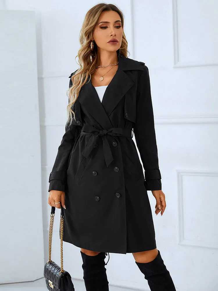 Winnipeg Black Slim V-neck Trench Coat