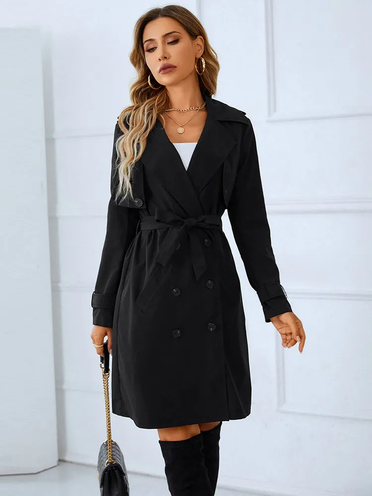 Winnipeg Black Slim V-neck Trench Coat