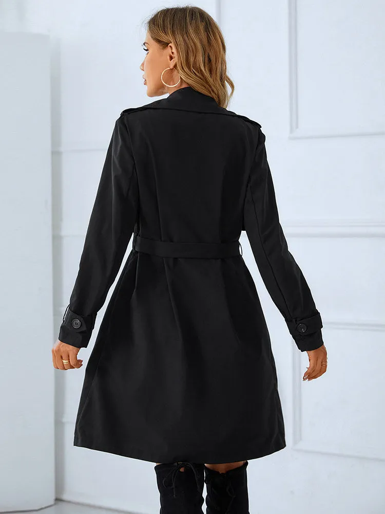 Winnipeg Black Slim V-neck Trench Coat