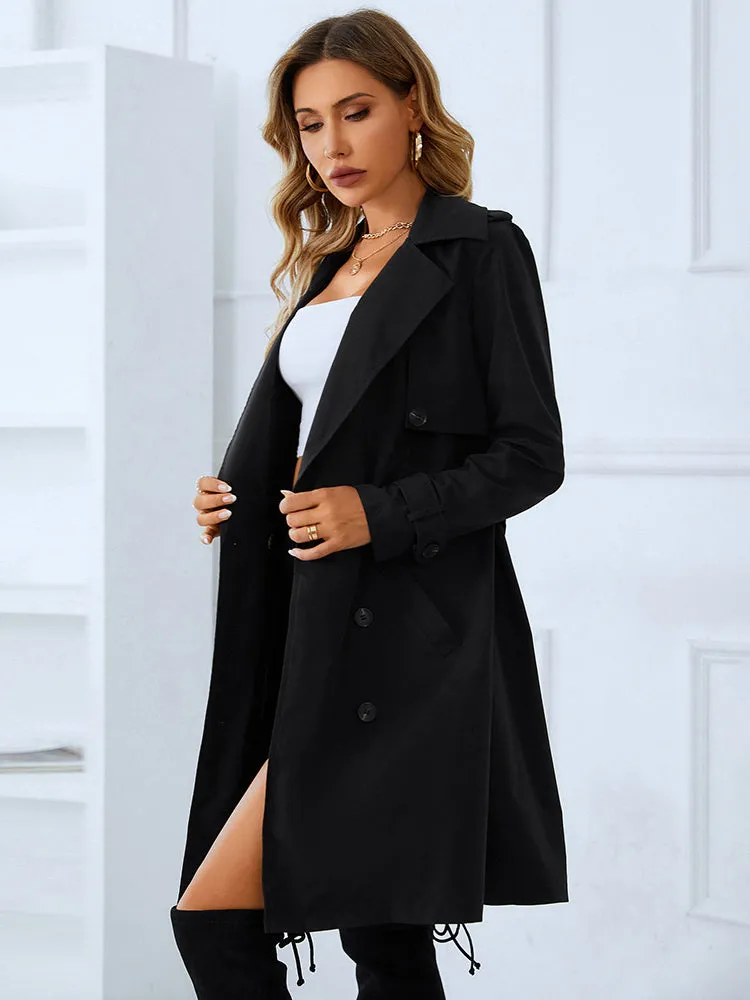 Winnipeg Black Slim V-neck Trench Coat