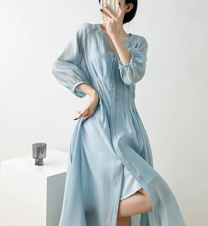 Women Casual And Comfortable V-Neck Long Dress With A-Line Hem For Summer Vacation