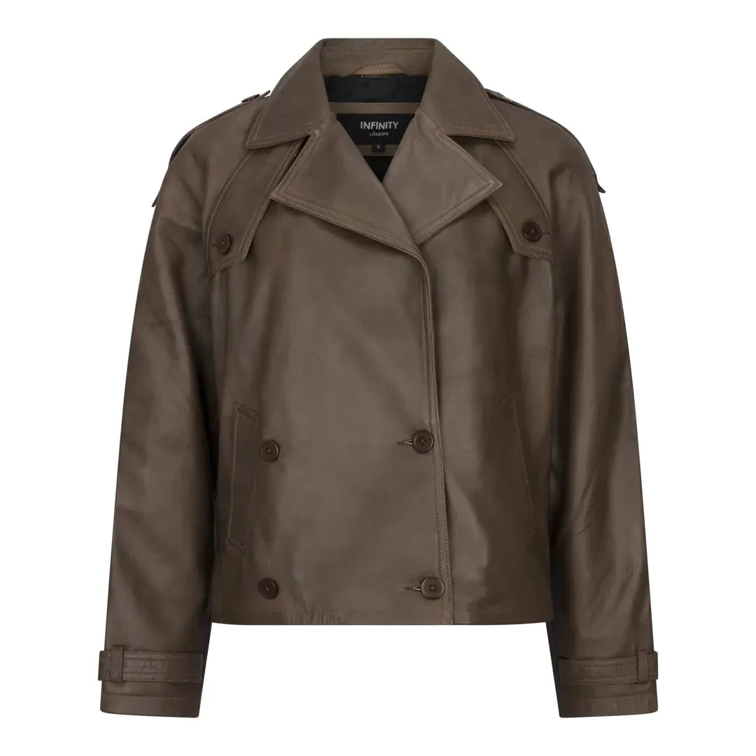 Women's Cropped Trenchcoat Leather Jacket