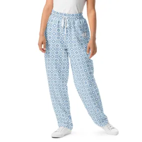 Women's Recycled Polyester Wide-Leg Joggers with Geometric White Pattern